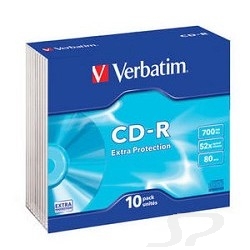Диск Verbatim 43415 Диски CD-R  700Mb 48-х/ 52-х Slim case, 10шт. - 16063