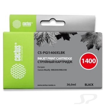 CACTUS PGI-1400XL BK Картридж струйный для Canon MB2050/MB2350/MB2040/MB2340, черный (36мл) - 101614