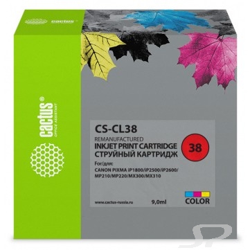 Cactus CL-38 Картридж для Canon Pixma iP1800/iP1900/iP2500/iP2600/MP140/MP190/MP210/MP220/MP470/MX300/MX310, голубой/пурпурный/желтый  - 101577