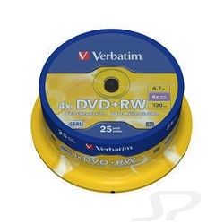 Диск Verbatim 43489 Диски DVD+RW , 4.7Gb 4-х , 25шт, Cake Box - 16147