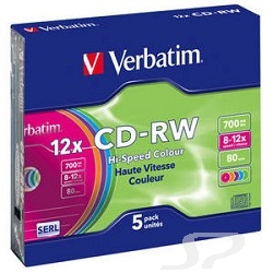 Диск Verbatim 43167 Диски CD-RW  8-12x 700Mb 80min Slim Case, 5 шт. - 16081