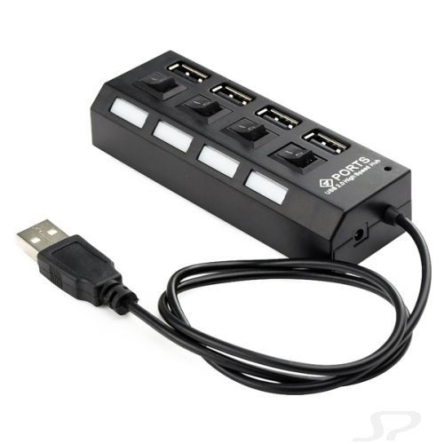 Концентратор USB 2.0 Gembird UHB-U2P4-02 с подсветкой и выключателем, 4 порта, блистер (UHB-U2P4-02) - 98749