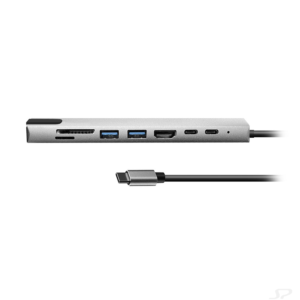 Bion Мульти переходник USB Type-C - 2*USB Type-C/2*USB-A 3.0/HDMI/SD/TF/RJ-45 100мб/с, 100W, длина кабеля 20см [BXP-A-USBC-MULTI-01] - 98702